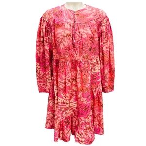 ULLA JOHNSON PINK CAMELLIA LEIKO FLORAL PRINT MINI DRESS